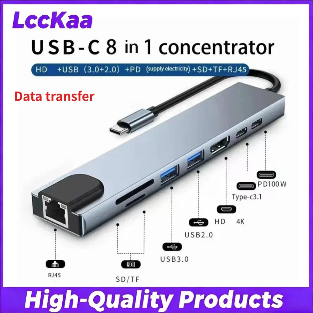 LccKaa 7-in-1 / 8-in-1 USB-C Hub – Multiport Adapter mit USB 3.0 | High-Speed Datenübertragung für Laptop, Tablet & Smartphone