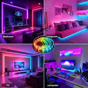 RGB LED-Strip mit Batteriebetrieb – Flexible LED-Hintergrundbeleuchtung mit 24-Tasten-Fernbedienung | Farbwechsel für Gaming-Zimmer, TV & Wohnbereich
