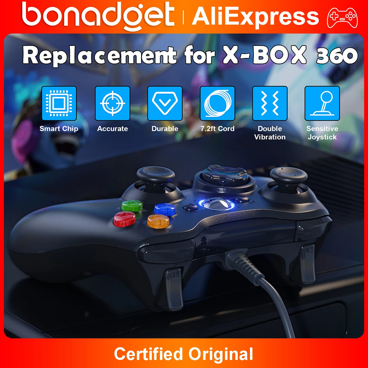 Wireless Gaming Controller 2,4 GHz – Kabelloses Gamepad für Xbox 360, Xbox 360 Slim & PC | Dual-Vibration, präzise Trigger & USB-Empfänger
