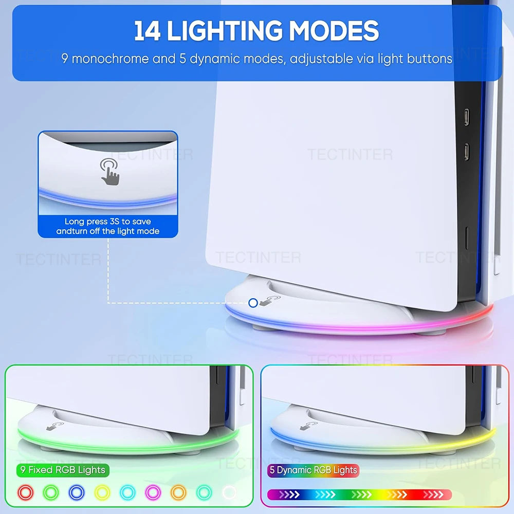 TECTINTER RGB Vertikalständer für PS5 Slim & PS5 Pro – Gaming Stand mit Kühlfunktion & rutschfester Basis | PlayStation 5 Zubehör
