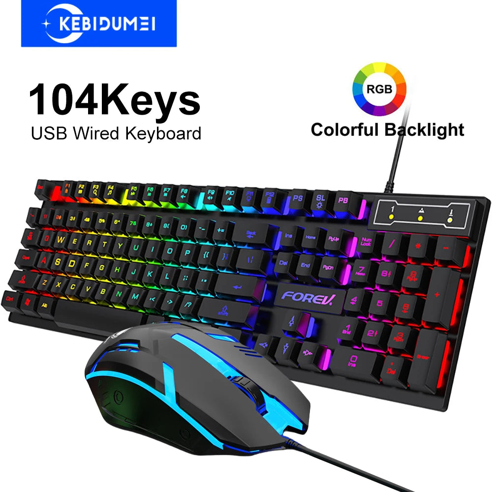 104-Tasten RGB Gaming-Tastatur – Kabelgebundene USB Membran-Tastatur mit mechanischem Tippgefühl & Multicolor-Beleuchtung | Englisches Layout für PC & Laptop