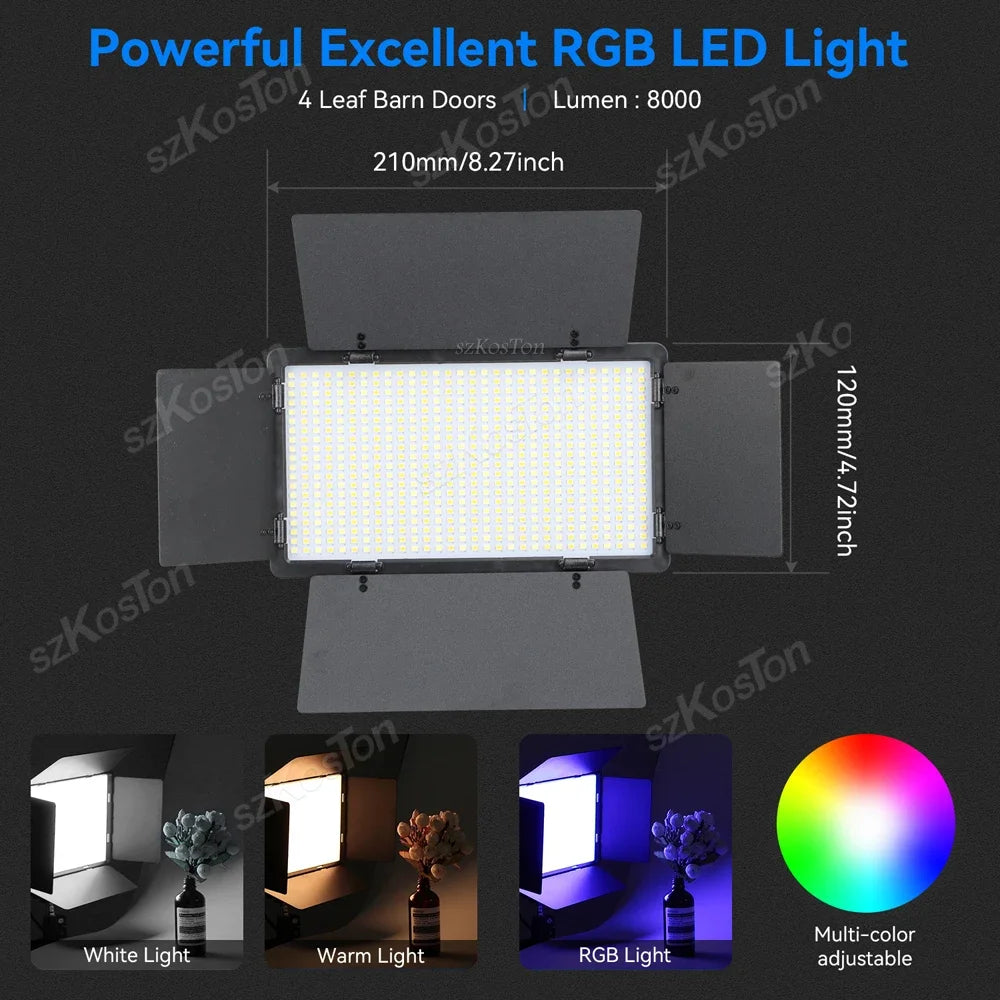 SZKOSTON U600 RGB LED Videoleuchte – 360 LEDs, 3200–5600K, CRI ≥95 & 0–100 % dimmbar | Studio-Licht für YouTube, Streaming, Gaming & Fotografie