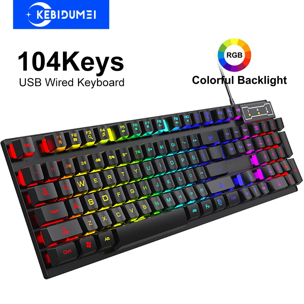 RGB Gaming Keyboard – 104 Tasten, mechanisches Tippgefühl & farbenfrohe Beleuchtung | Kabelgebunden für PC & Laptop