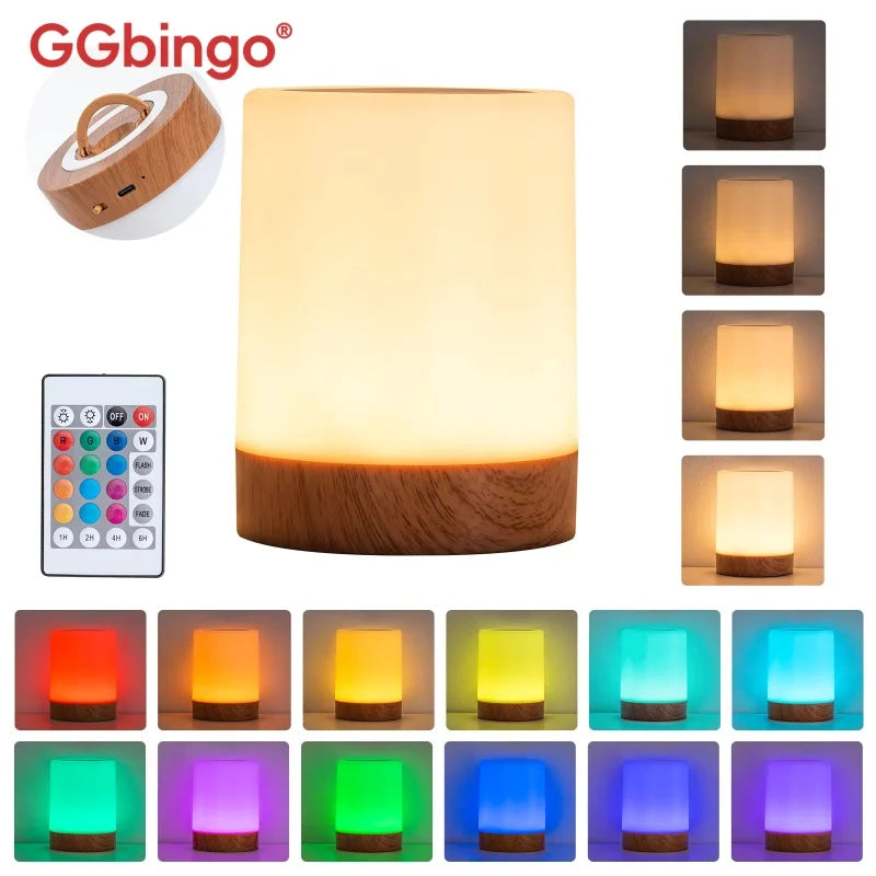RGB LED Nachttischlampe mit 16 Farben – Wiederaufladbare Touch-Leuchte mit Fernbedienung, 3 Lichtmodi & Timer | USB Ambientelicht für Gaming, Schlafzimmer & Schreibtisch