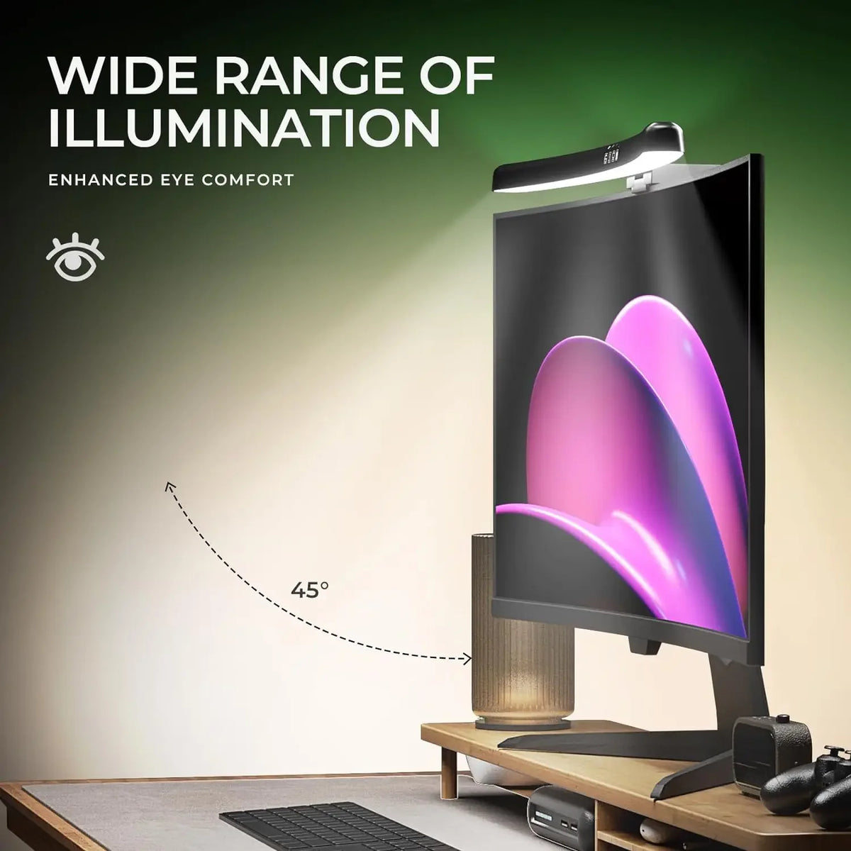 DBF Curved Monitor Light Bar mit RGB-Backlight – LED Bildschirmleuchte für gebogene Monitore | Stufenlos dimmbar & Farbtemperatur einstellbar | Touch-Steuerung für Gaming, TV & Arbeitsplatz