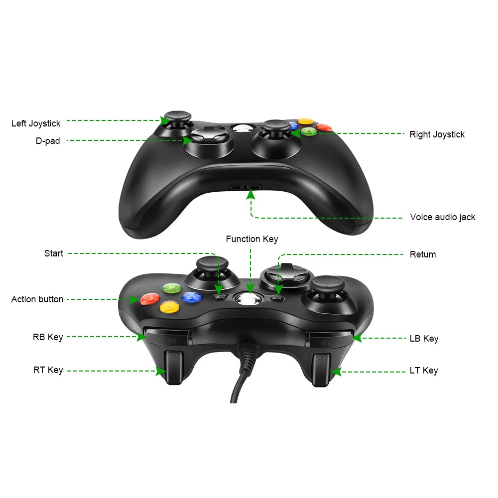 360 USB Gaming Controller für PC & Xbox 360 – Kabelgebundenes Gamepad mit Vibrationsmotor | Für Windows 7/8/10 | Verschiedene Farben