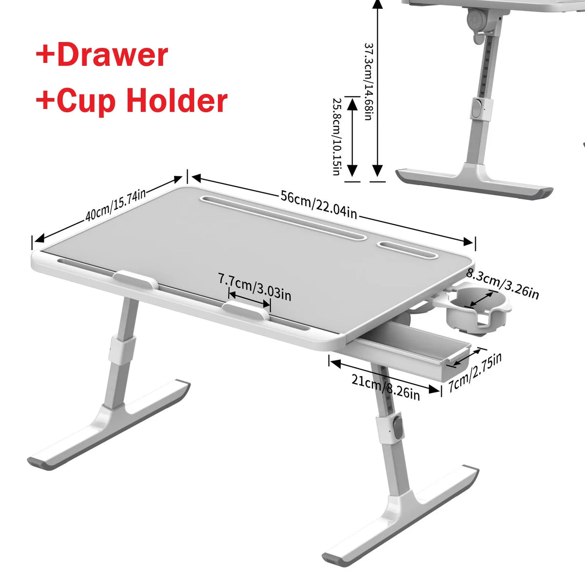 HGTUGO Faltbarer Laptop-Tisch – Höhenverstellbar & Neigbar | Ergonomischer Betttisch mit Getränkehalter & Schublade | Für Bett, Sofa & Homeoffice