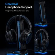 2-in-1 RGB Gaming Headset-Ständer mit 4-Port USB-Hub – Kopfhörerhalter mit 3× USB-A & USB-C | 9-Farben-RGB, Anti-Rutsch-Basis & Kabelmanagement