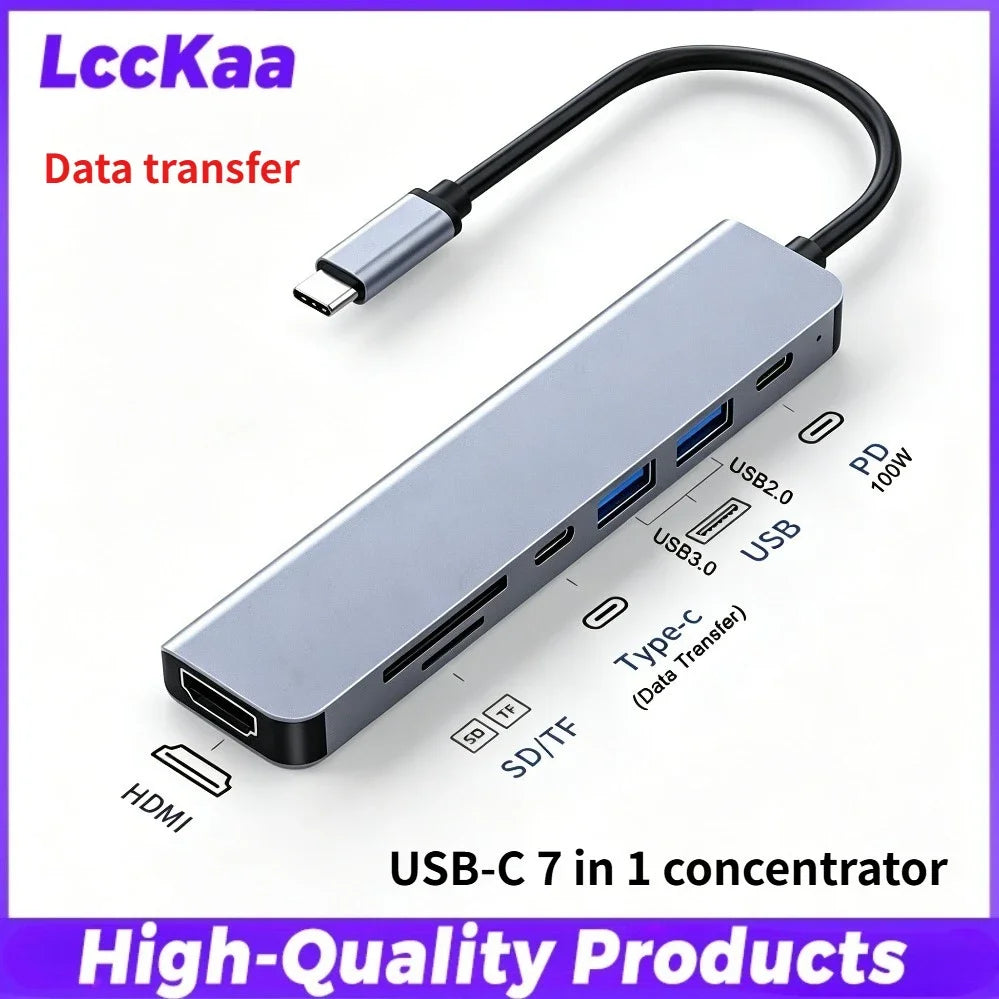 LccKaa 7-in-1 / 8-in-1 USB-C Hub – Multiport Adapter mit USB 3.0 | High-Speed Datenübertragung für Laptop, Tablet & Smartphone