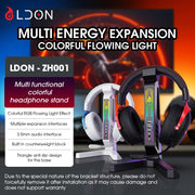 RGB Gaming Headset-Ständer mit USB-Hub – Kopfhörerhalter mit 11 LED-Lichteffekten, 2× USB-A, USB-C & 3,5-mm-Audio | Rutschfeste Metallbasis