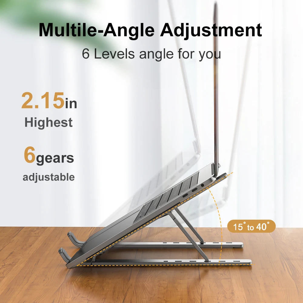 MK Gaming Verstellbarer Aluminium Laptop-Ständer – 10 Höhenstufen | Ergonomisch, Faltbar & Rutschfest | Für MacBook, Notebook & Tablet
