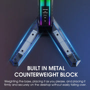 RGB Gaming Headset-Ständer mit USB-Hub – Kopfhörerhalter mit 11 LED-Lichteffekten, 2× USB-A, USB-C & 3,5-mm-Audio | Rutschfeste Metallbasis