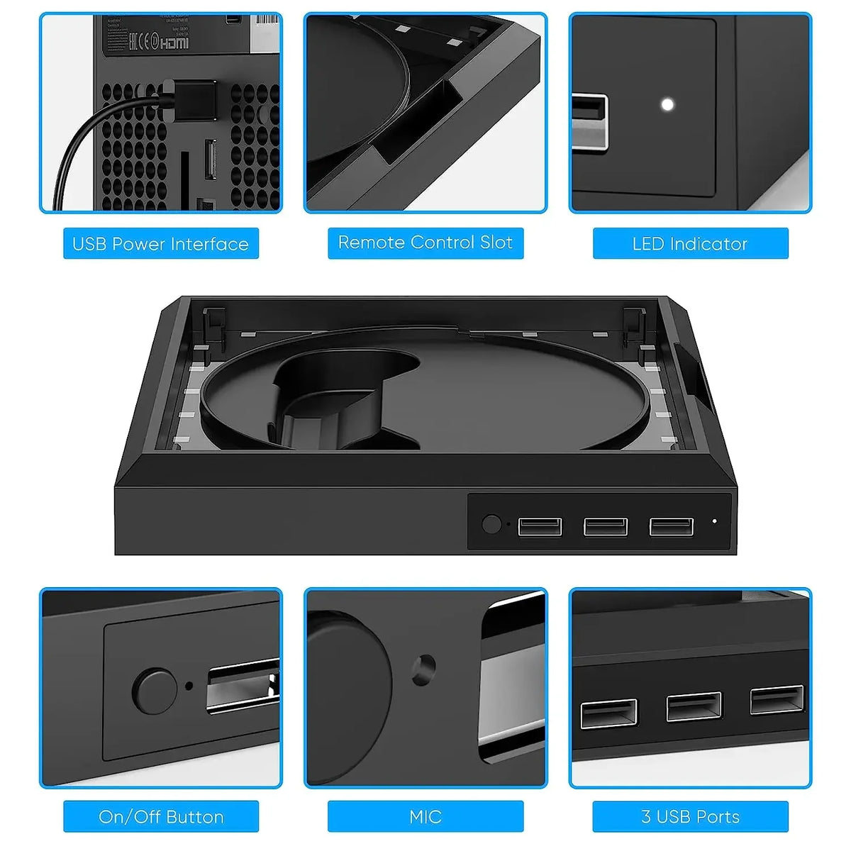 RGB Standfuß für Xbox Series X & Series S – Konsolenständer mit 7-Farben-LED & 3-Port USB-Hub | Vertikale Gaming-Station mit USB 2.0