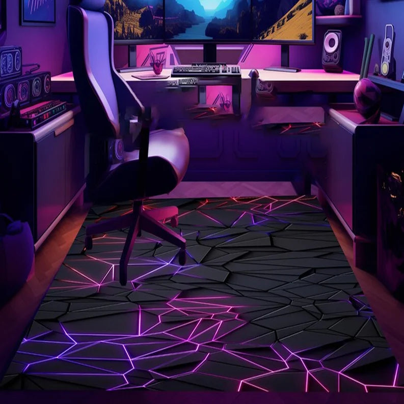 Gaming Teppich Neon – Moderner Rutschfester Gamer Rug mit geometrischem Design | Gaming-Zimmer Deko & Geschenk für Gamer