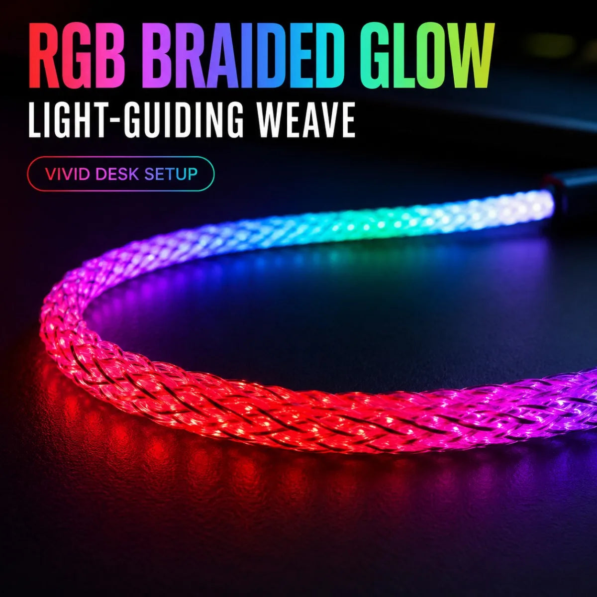 RGB Tastaturkabel 1 m – Beleuchtetes USB-A auf USB-C Datenkabel mit geflochtener Ummantelung | Bis 8000 Hz für mechanische Gaming-Tastaturen