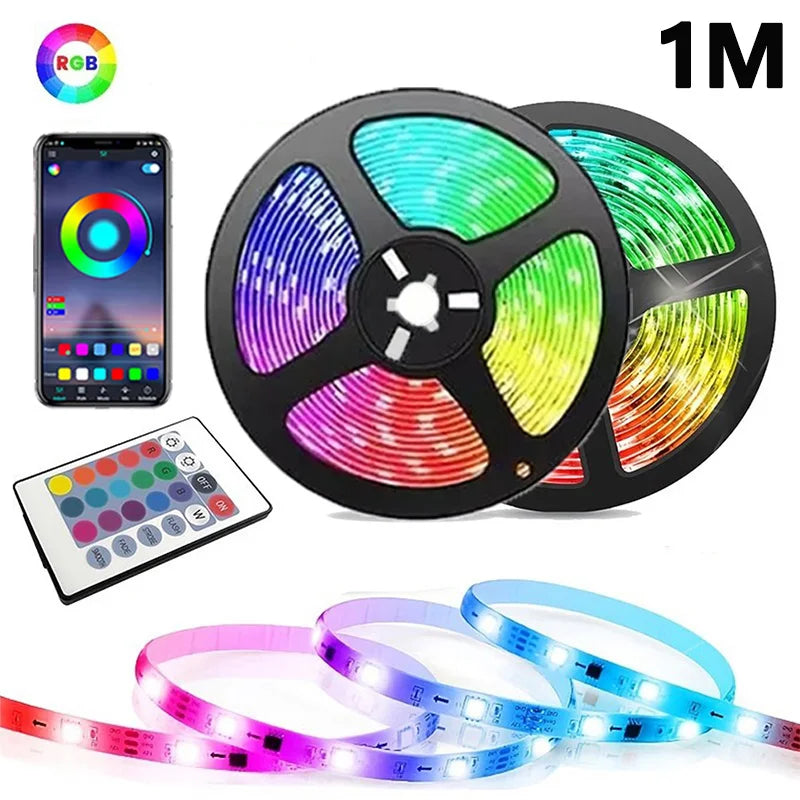 RGB LED-Strip 1–30 m – USB 5V Lichtband mit Bluetooth-App & 24-Tasten-Fernbedienung | Farbwechsel & Timer für Gaming-Zimmer, TV & Wohnbereich