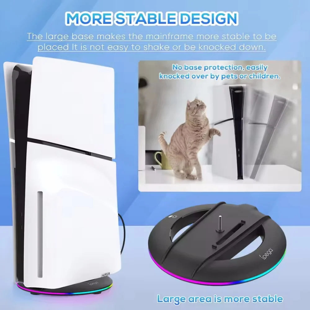 Vertikaler Standfuß für PS5 Slim – Stabiler & Platzsparender Konsolenständer | Disc & Digital Edition | Anti-Rutsch | Schwarz/Weiß/RGB