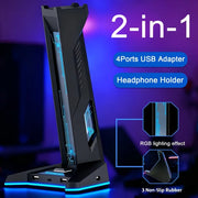 2-in-1 RGB Gaming Headset-Ständer mit 4-Port USB-Hub – Kopfhörerhalter mit 3× USB-A & USB-C | 9-Farben-RGB, Anti-Rutsch-Basis & Kabelmanagement
