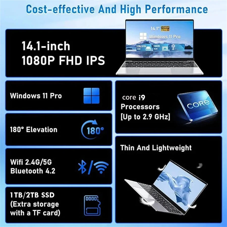 FUCHU 14,1" Performance Laptop – Intel Core i9-10980HK | 16 GB DDR4 RAM | bis 2 TB SSD | Full HD | Windows 11 | Ultraflaches Notebook