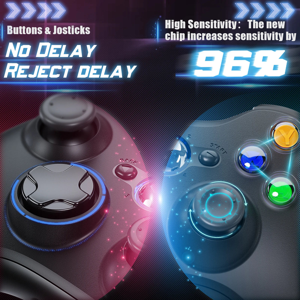 GAMROMBO Gaming Controller – Ergonomisches Gamepad für Xbox 360, Xbox 360 Slim & PC | Kabelgebunden oder Wireless