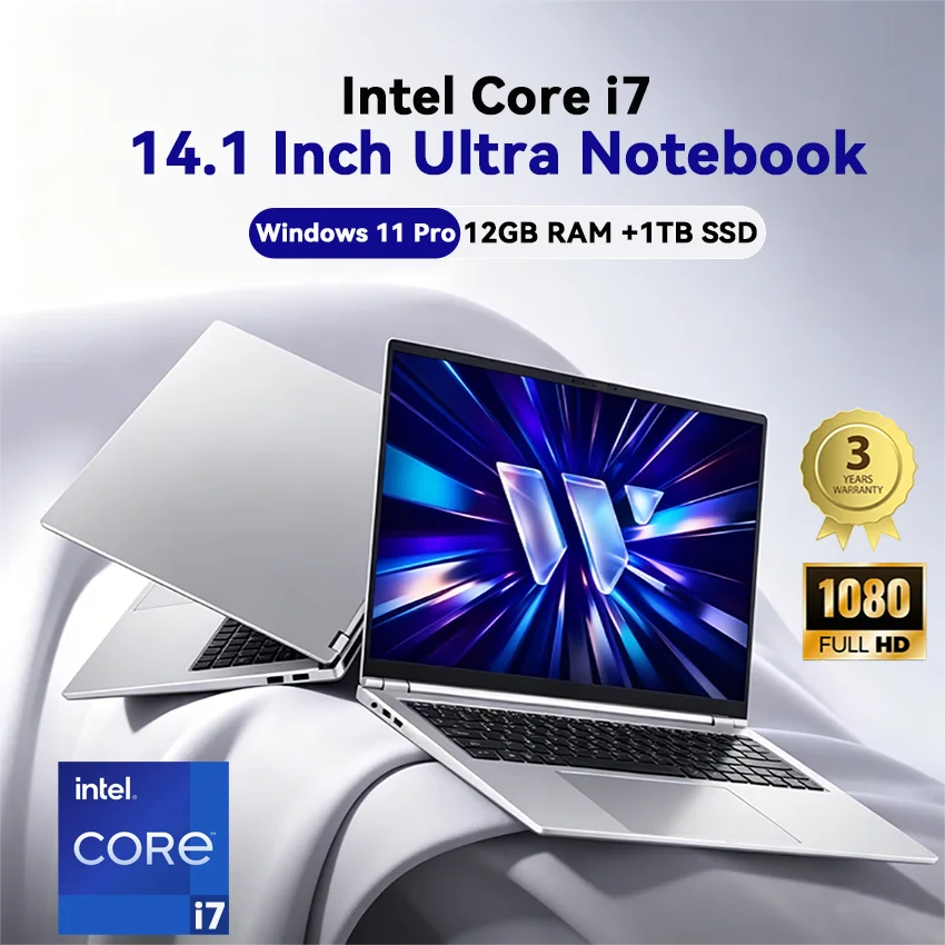 FUCHU 14,1" Slim Performance Laptop – Intel Core i7-8650U | 12 GB RAM | 1 TB/2 TB SSD | Windows 11 Pro | Full HD IPS
