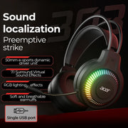 Acer OHW303 RGB Gaming-Headset – Kabelgebundene Kopfhörer mit Mikrofon, RGB-Beleuchtung & komfortablen Ohrpolstern | Gaming-Headset für PC