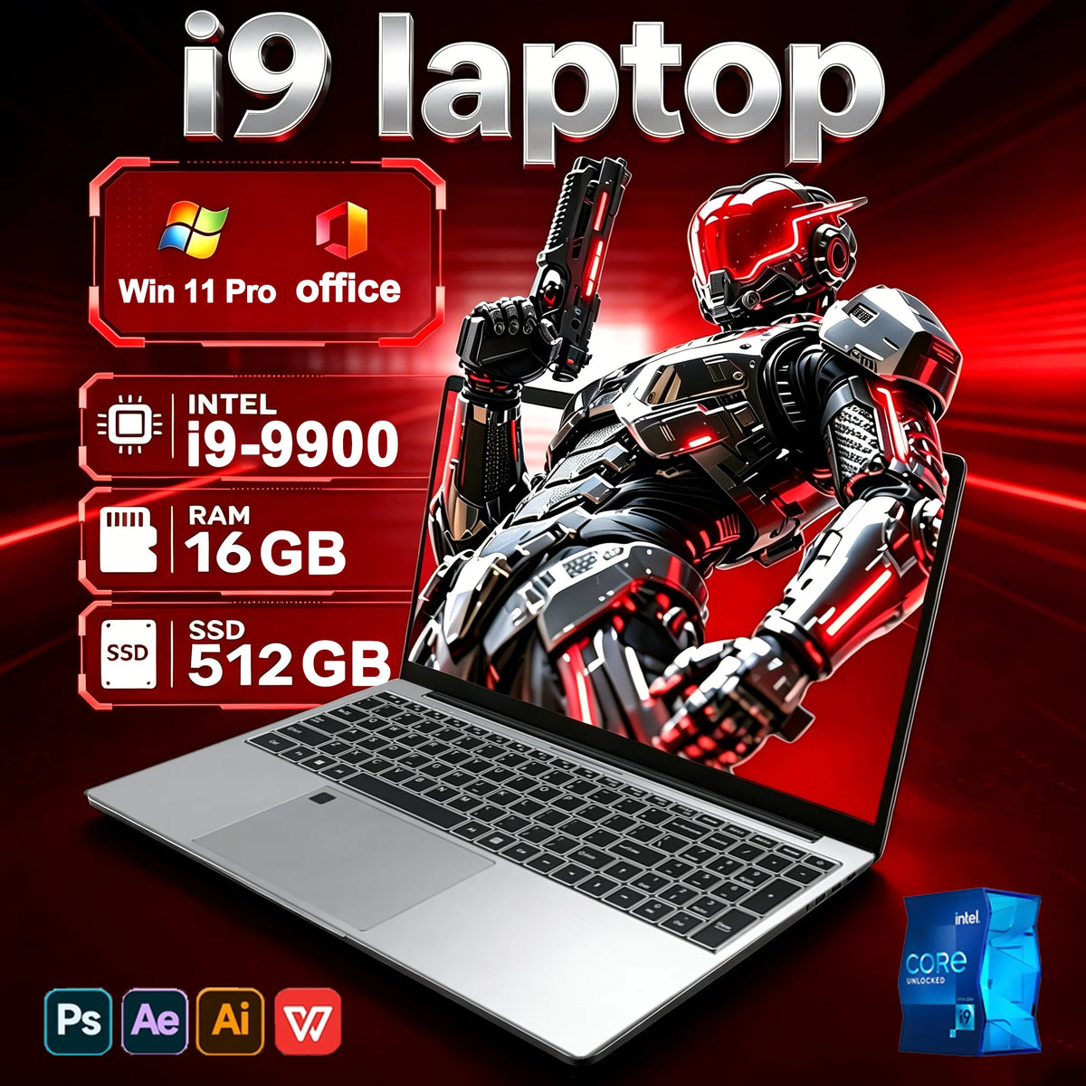 FUCHU 15,6" Performance Laptop – Intel Core i9-9900 | 16 GB RAM | bis 2 TB M.2 SSD | Full HD 90 Hz | Windows 11