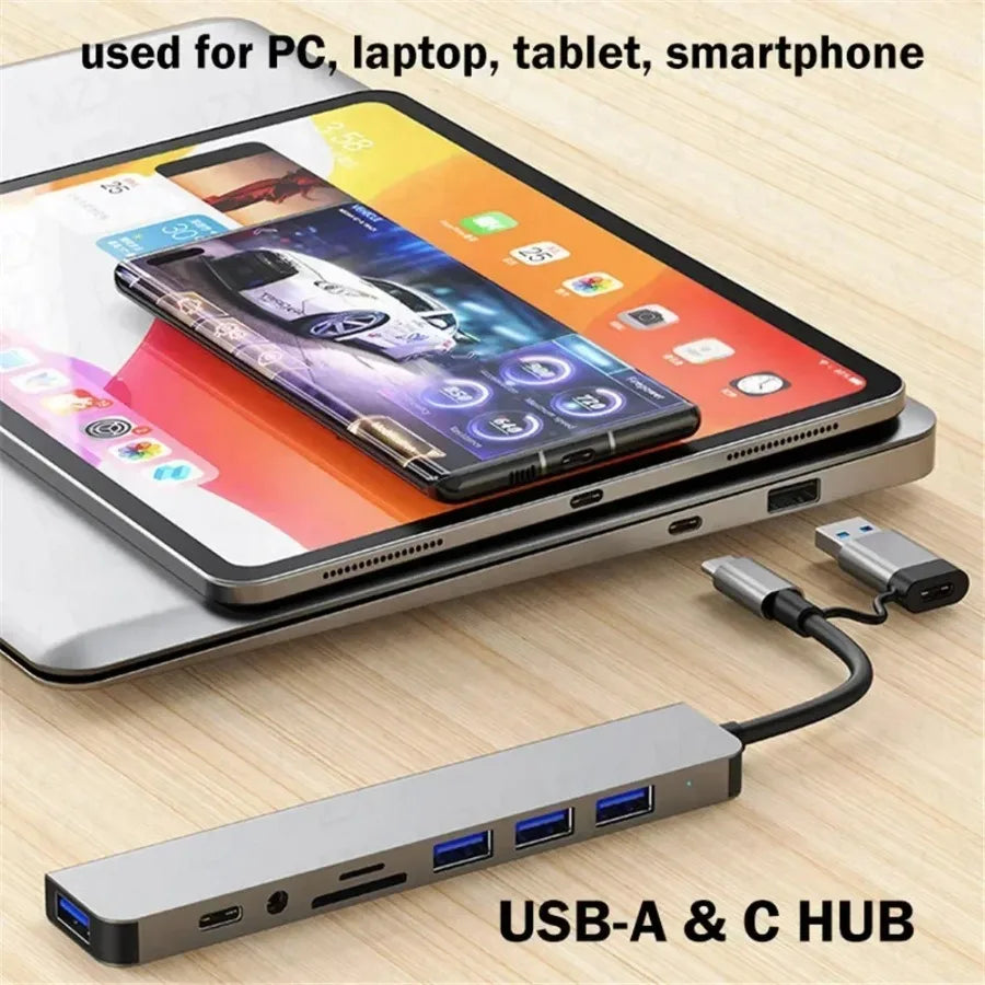 LccKaa 7-in-1 / 8-in-1 USB-C Hub – Multiport Adapter mit USB 3.0 | High-Speed Datenübertragung für Laptop, Tablet & Smartphone