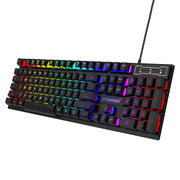 104-Tasten RGB Gaming-Tastatur – Kabelgebundene USB Membran-Tastatur mit mechanischem Tippgefühl & Multicolor-Beleuchtung | Englisches Layout für PC & Laptop