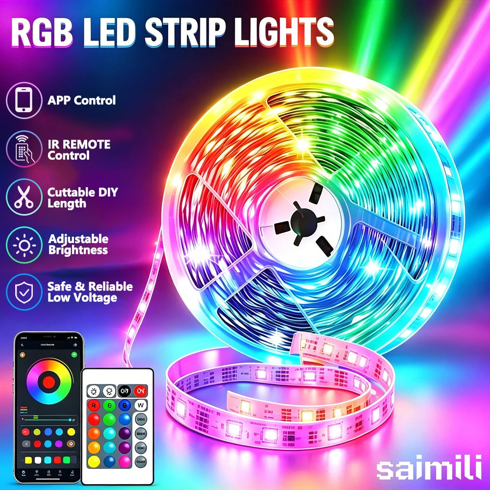 USB RGB LED-Strip mit App & Fernbedienung – 5V LED-Lichtband mit Farbwechsel, Timer & Musikmodus | Gaming-Zimmer, TV & Party-Beleuchtung