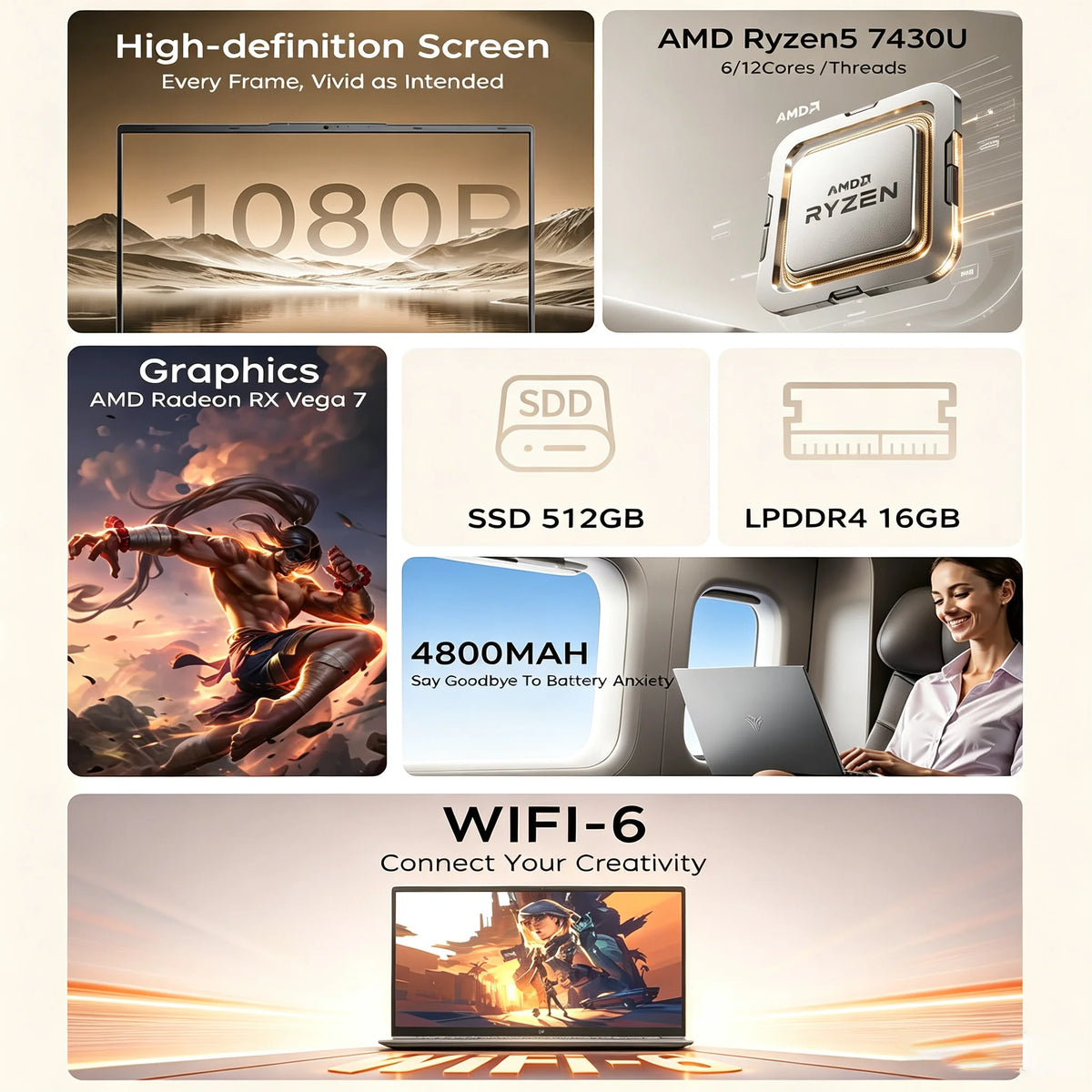 ACEMAGIC LX15PRO 15,6" Full-HD Laptop – AMD Ryzen 5 7430U | 16 GB RAM | 512 GB SSD | Windows 11 Pro | Wi-Fi 6 & Bluetooth 5.2