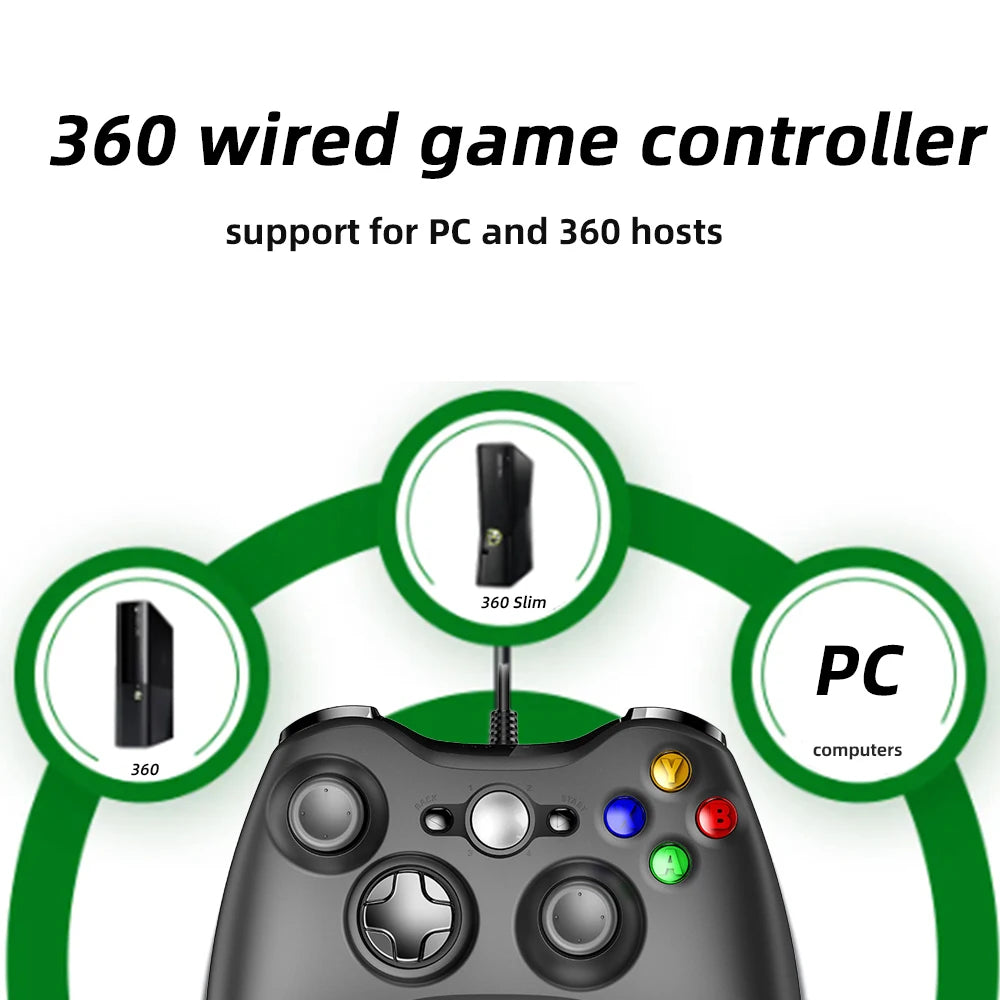 360 USB Gaming Controller für PC & Xbox 360 – Kabelgebundenes Gamepad mit Vibrationsmotor | Für Windows 7/8/10 | Verschiedene Farben