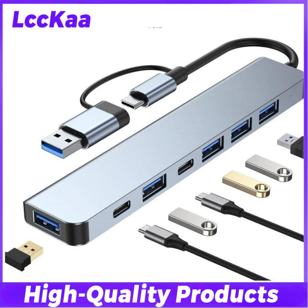 LccKaa 7-in-1 / 8-in-1 USB-C Hub – Multiport Adapter mit USB 3.0 | High-Speed Datenübertragung für Laptop, Tablet & Smartphone