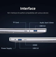 FUCHU 14,1" Slim Performance Laptop – Intel Core i7-8650U | 12 GB RAM | 1 TB/2 TB SSD | Windows 11 Pro | Full HD IPS