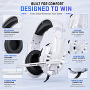 G9000 White RGB Gaming-Headset – Kabelgebundene Over-Ear-Kopfhörer mit Mikrofon & Stereo-Bass | Für PC, PS4, PS5, Xbox & Nintendo Switch