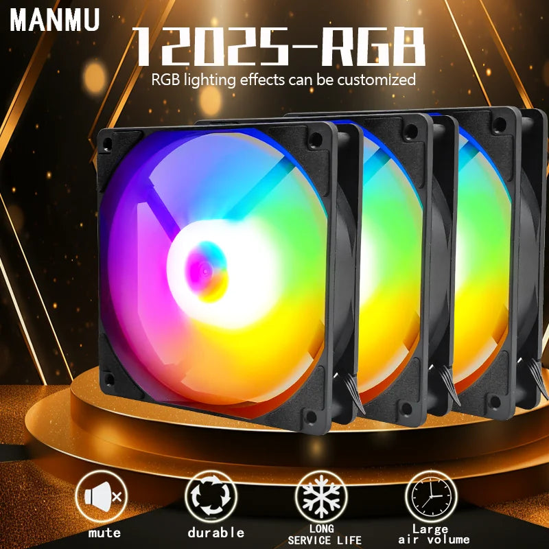 MANMU SFS-02 120 mm RGB PC-Gehäuselüfter – Rainbow Gaming Fan mit 800–1.800 U/min | Leiser 19-dB(A)-Lüfter mit Fluid Bearing