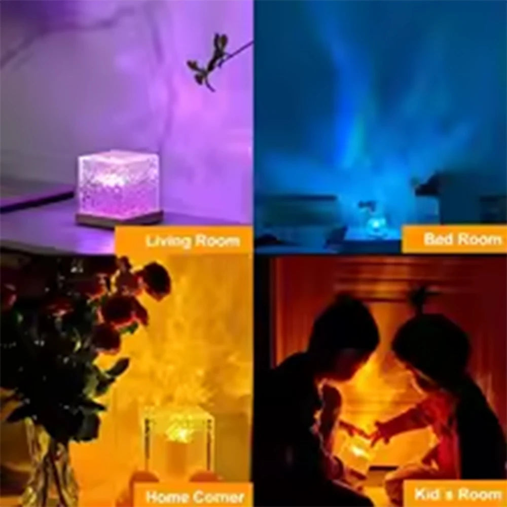 HOMEFISH RGB-Nachtlicht mit 16 Farben und Fernbedienung – Wiederaufladbare Tischlampe mit Ozeanwellen- und Aurora-Projektion für Gamingzimmer, Schlafzimmer und Wohnbereich