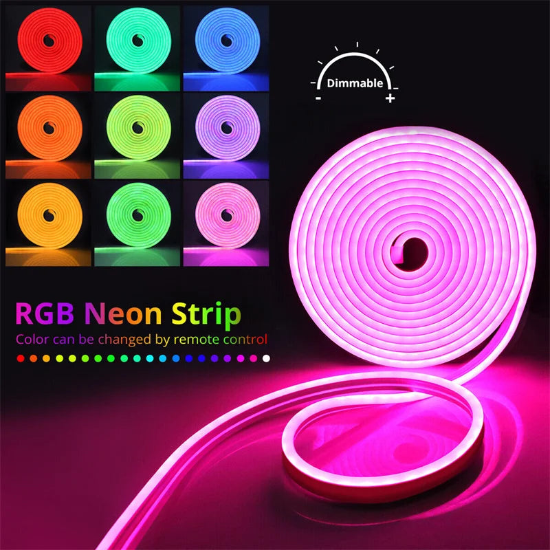 Acosh Neon RGB LED-Lichtschlauch 1–5 m – Flexibles USB Neon-Lichtband mit Fernbedienung & Farbwechsel | 5V Gaming-Beleuchtung für Zimmer & Setup
