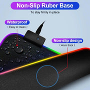 RGB Gaming Mauspad – Großes LED Deskpad mit 8 Lichtmodi, wasserabweisender Oberfläche & rutschfester Gummibasis | Gaming Mousepad für PC & Laptop