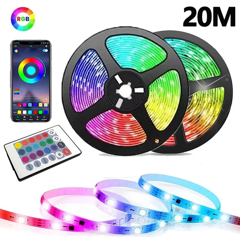 RGB LED-Strip 1–30 m – USB 5V Lichtband mit Bluetooth-App & 24-Tasten-Fernbedienung | Farbwechsel & Timer für Gaming-Zimmer, TV & Wohnbereich