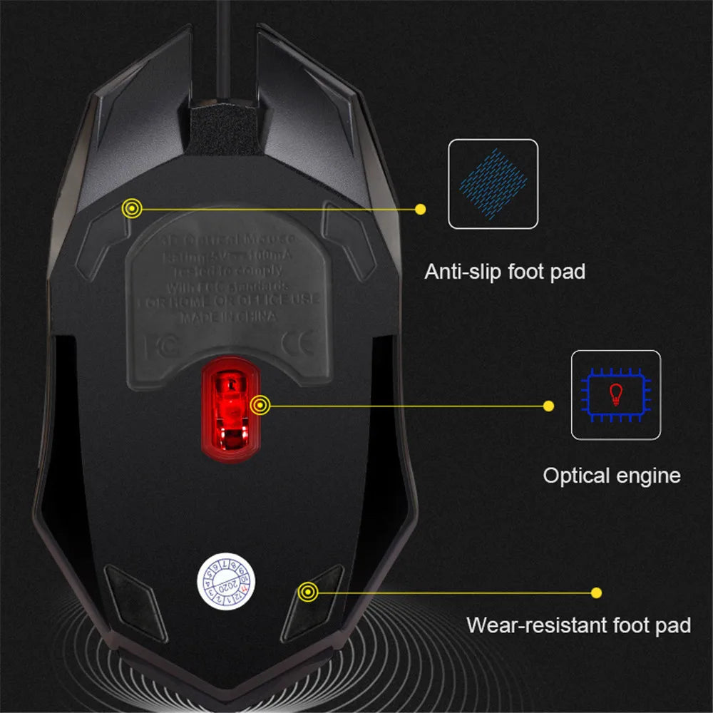 5000 DPI Gaming-Maus – Silent Click, ergonomisches Design & Beleuchtung | USB für PC & Laptop