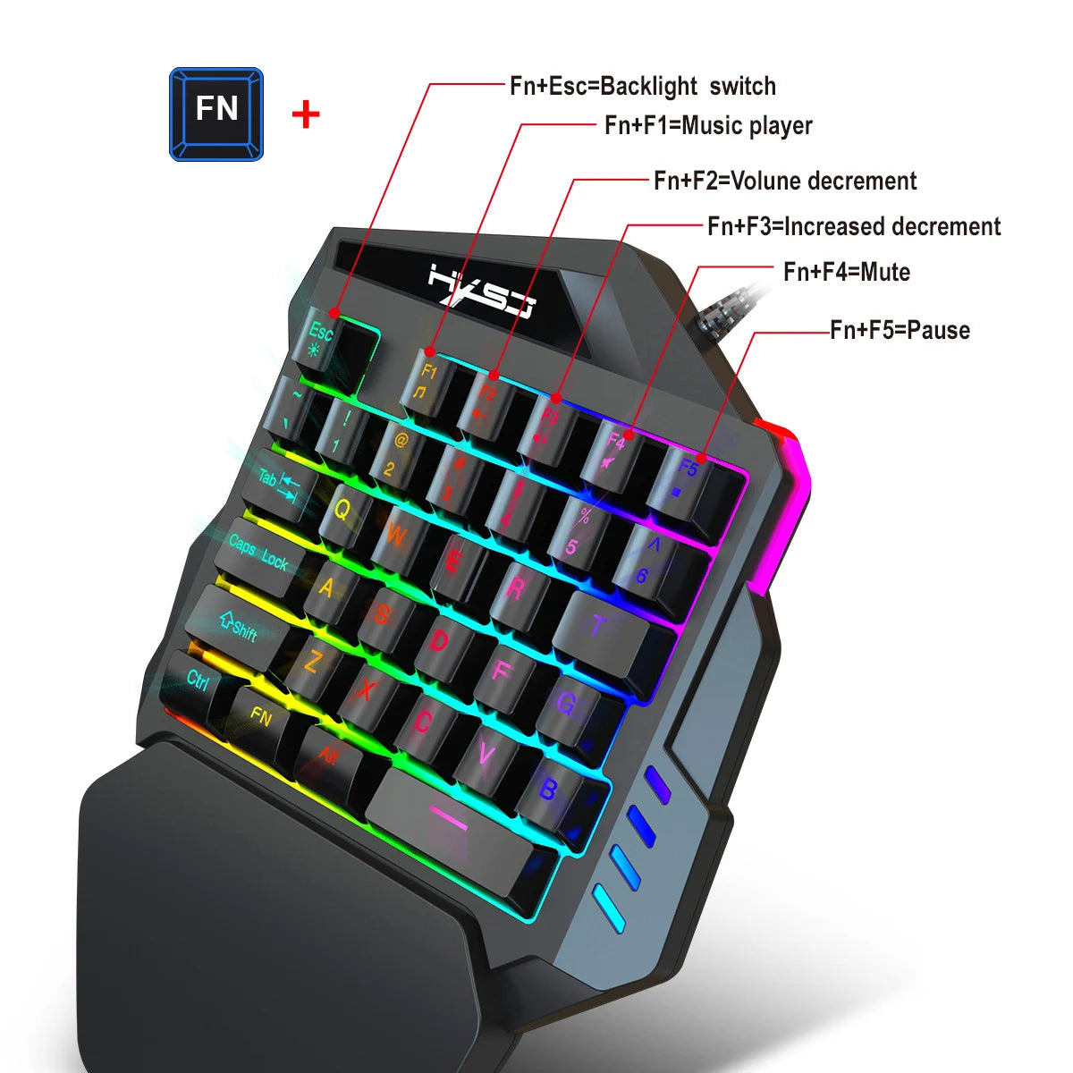 Gaming Einhand-Tastatur & Maus Set – 35-Tasten Keypad mit Multicolor-Beleuchtung & USB Plug & Play