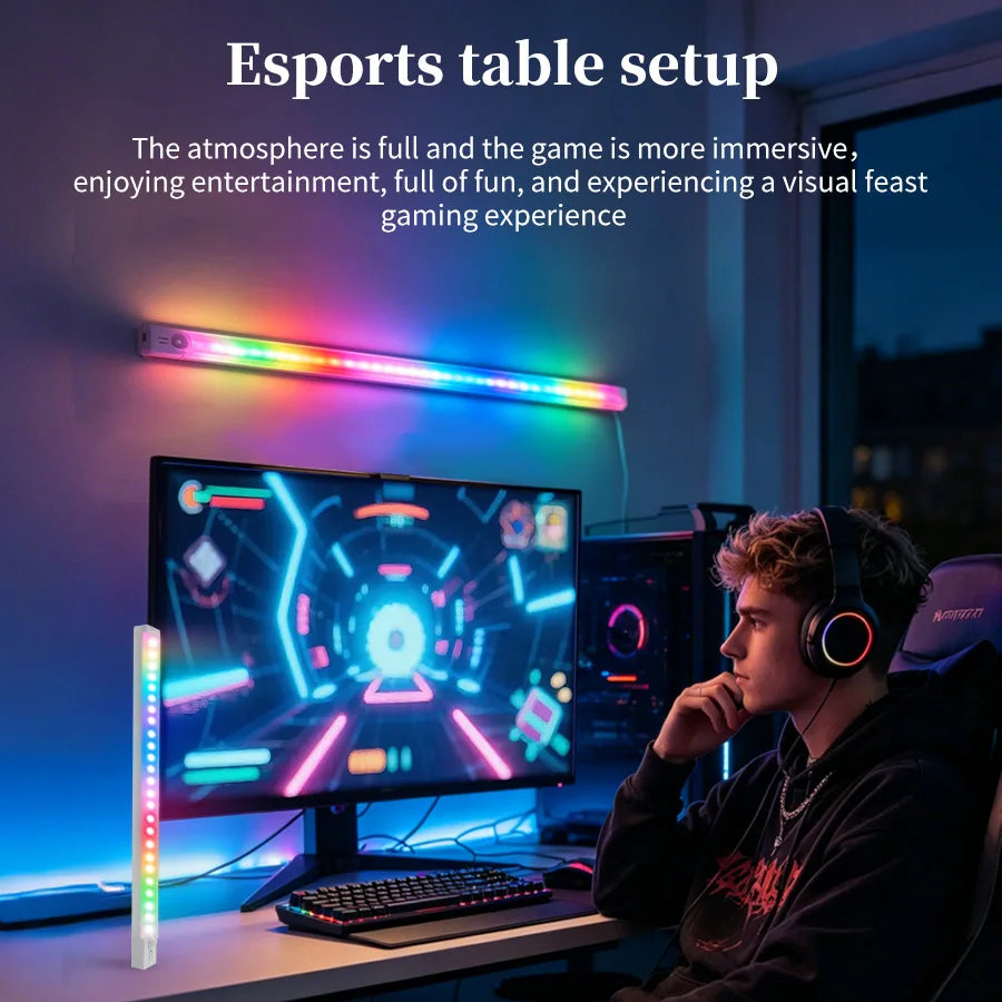 RGB LED Light Bar mit 150° Bewegungssensor – Kabellose Magnetleuchte mit 5 Lichtmodi, Akku & USB-C | Gaming-, Schrank- & Ambientebeleuchtung