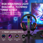 RGB Gaming Headset-Ständer mit USB-Hub – Kopfhörerhalter mit 11 LED-Lichteffekten, 2× USB-A, USB-C & 3,5-mm-Audio | Rutschfeste Metallbasis