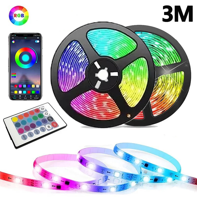 RGB LED-Strip 1–30 m – USB 5V Lichtband mit Bluetooth-App & 24-Tasten-Fernbedienung | Farbwechsel & Timer für Gaming-Zimmer, TV & Wohnbereich