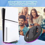 Vertikaler Standfuß für PS5 Slim – Stabiler & Platzsparender Konsolenständer | Disc & Digital Edition | Anti-Rutsch | Schwarz/Weiß/RGB