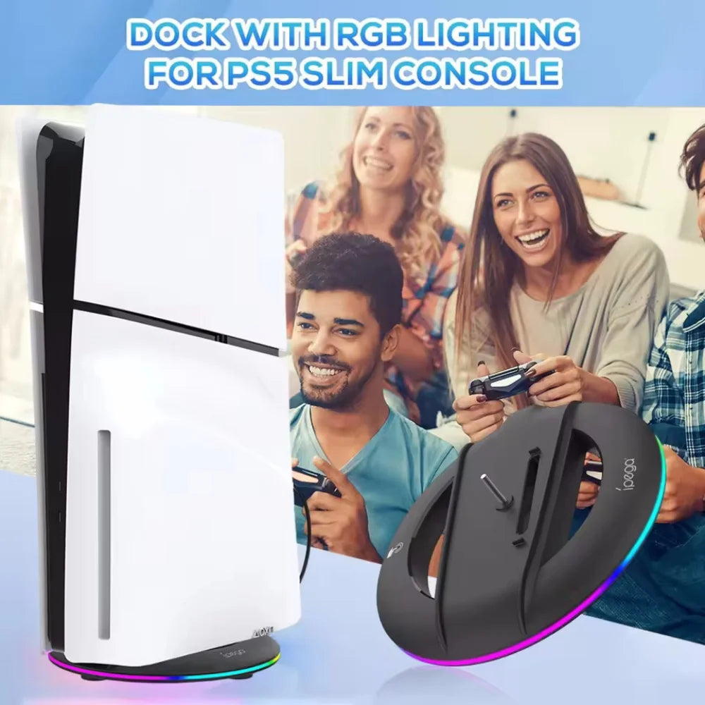 Vertikaler Standfuß für PS5 Slim – Stabiler & Platzsparender Konsolenständer | Disc & Digital Edition | Anti-Rutsch | Schwarz/Weiß/RGB
