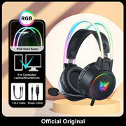 ONIKUMA RGB Gaming-Headset mit oder ohne Ohren und Ständer – Kabelgebundene Kopfhörer mit 50-mm-Treibern & flexiblem HD-Mikrofon | 3,5-mm-Headset für PC, PS4, PS5, Xbox & Nintendo Switch