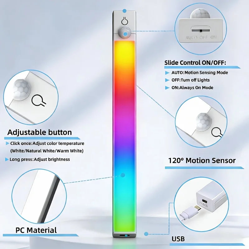 RGB Ambient Light Bar mit Akku – Dynamische Rainbow LED-Leuchte mit Farbverlauf & Running-Light-Effekt | Gaming-Beleuchtung für Schreibtisch, Wohnzimmer & Schlafzimmer