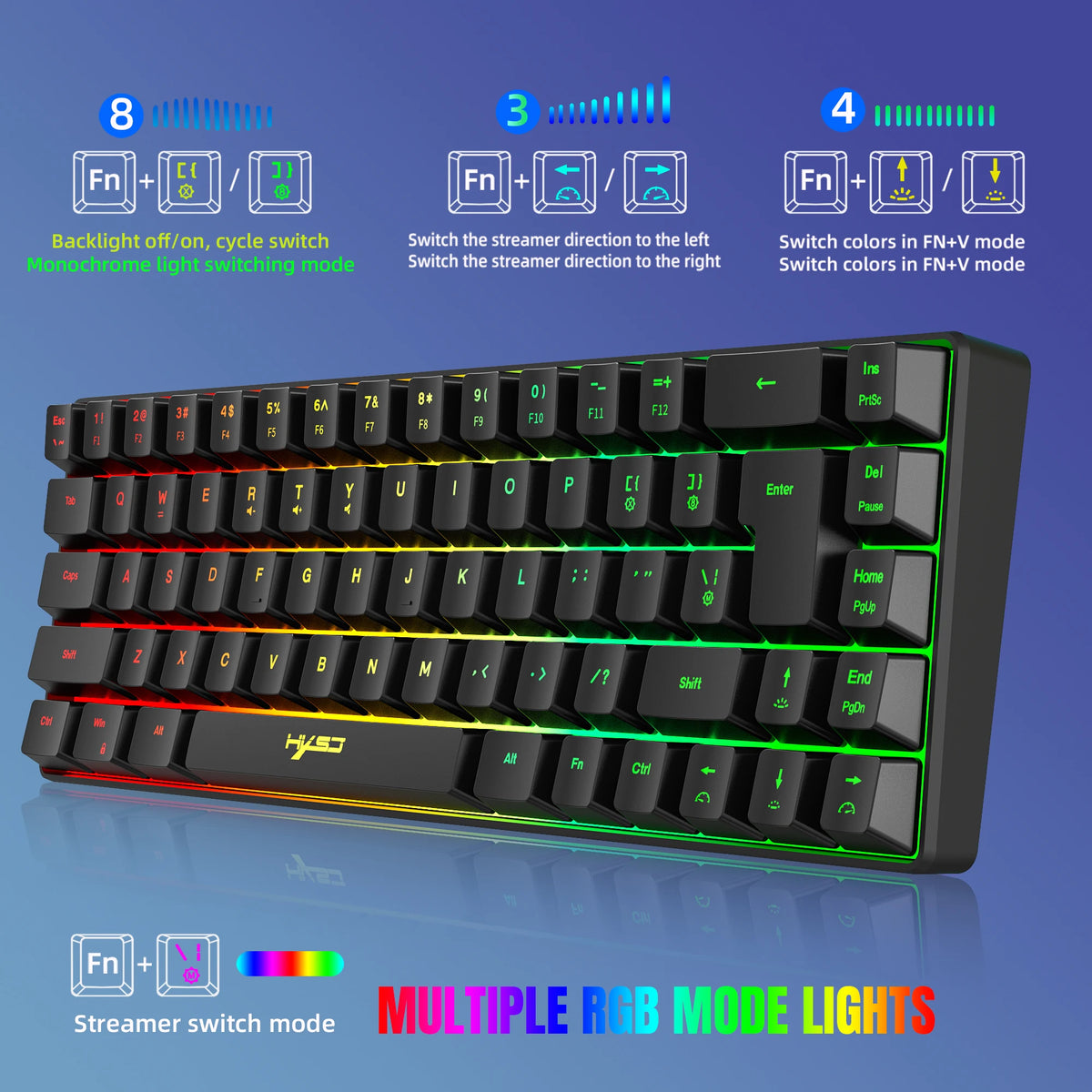 RGB Gaming Tastatur & Maus Set – 68-Tasten Mini Keyboard + kabellose 2400-DPI Gaming-Maus